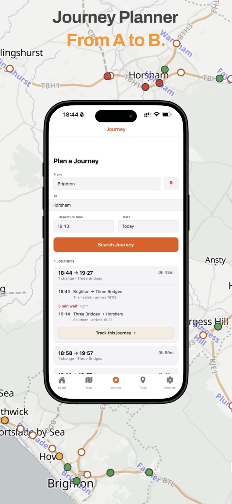 Planning a journey from Brighton to Horsham