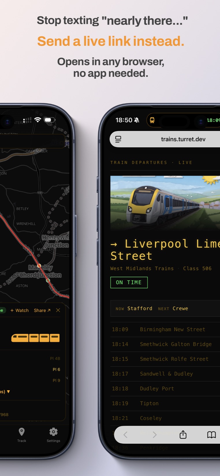 Sharing a live train as a link that opens in any browser