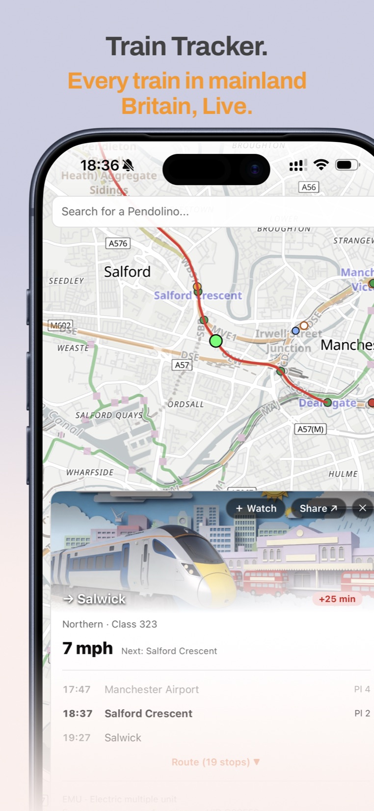 Following a train live on the map